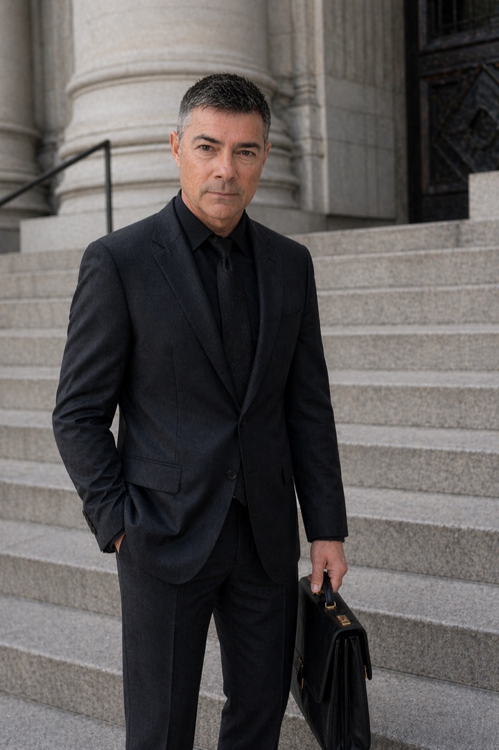 Ian Chowdhury, California attorney, on courthouse steps