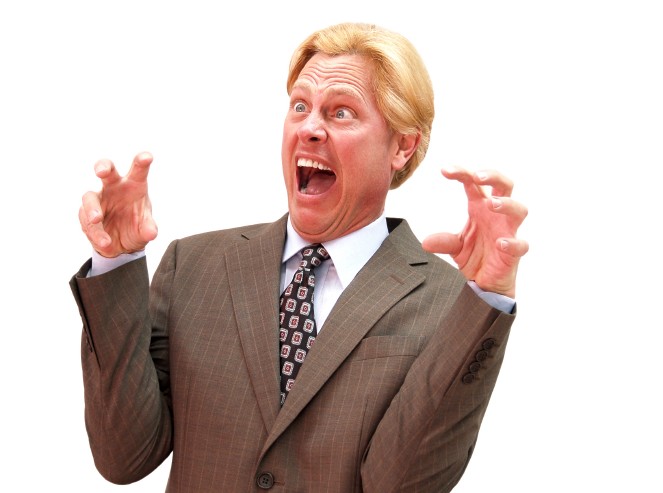 man in suit freaking out